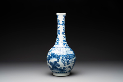 A Chinese blue and white 'Lian Sheng San Ji 連升三級' bottle vase, Transitional period