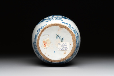 A Dutch Delft blue and white pewter-mounted armorial jug, late 17th C.