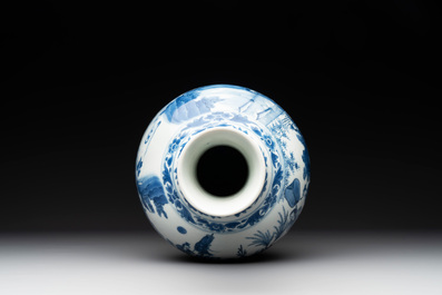 A Chinese blue and white 'Lian Sheng San Ji 連升三級' bottle vase, Transitional period
