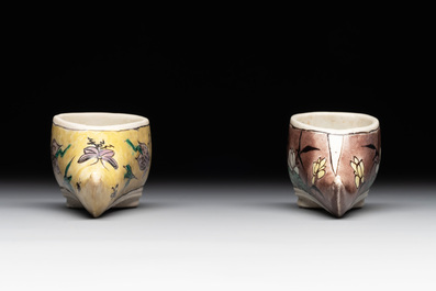 Two Chinese sancai-glazed shoes with flowers and butterflies design, Kangxi