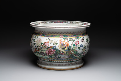 A large famille rose-style 'phoenix' fish bowl or jardini&egrave;re, Samson, Paris, 19th C.