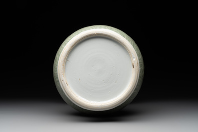 A Chinese incised celadon-glazed 'chilong' vase, Kangxi