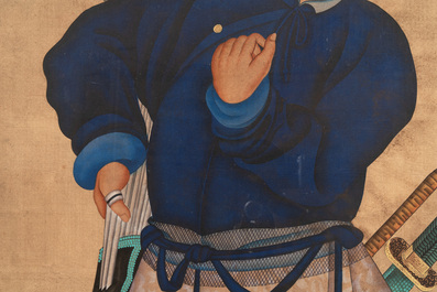 Chinese school: 'Manchu archer', ink and colour on silk, 18/19th C.