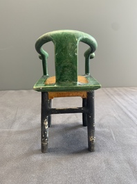 A pair of Chinese sancai-glazed miniature horseshoe-back chairs, Ming