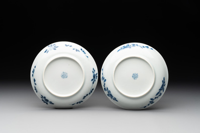 A pair of Chinese blue and white 'Catholic subject' cups and saucers with Madonna and child, Kangxi