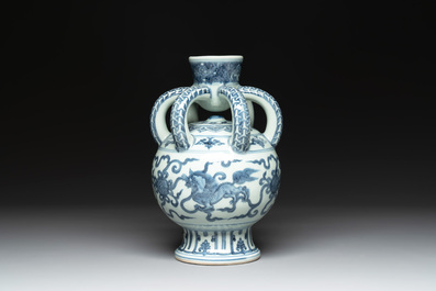 A Chinese blue and white Ming-style 'Buddhist lion' vessel, 20th C.