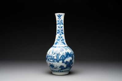 A Chinese blue and white 'Lian Sheng San Ji 連升三級' bottle vase, Transitional period