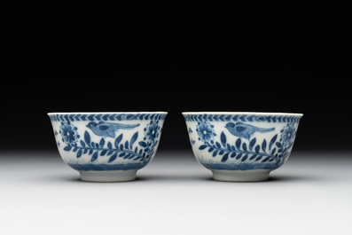 A pair of Chinese blue and white 'Catholic subject' cups and saucers with Madonna and child, Kangxi