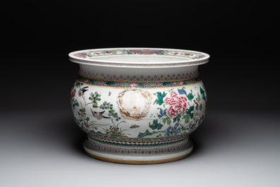 A large famille rose-style 'phoenix' fish bowl or jardini&egrave;re, Samson, Paris, 19th C.
