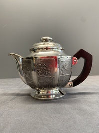 Two Vietnamese silver teapots and a sugar bowl and cover, marked Donghung, ca. 1900