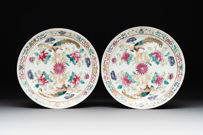 A pair of Chinese famille rose plates and a saucer for the Straits or Peranakan market, 19th C.