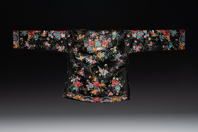 Two Chinese embroidered silk women's robes, 19/20th C.