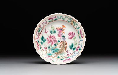 A pair of Chinese famille rose plates and a saucer for the Straits or Peranakan market, 19th C.