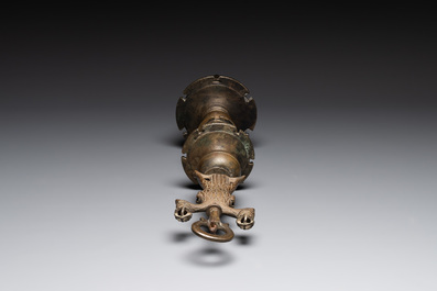A bronze lustre stem with a double-headed crowned eagle, Flanders, 16th C.
