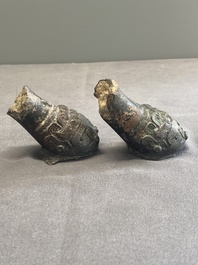 Two Chinese archaic bronze study fragments, Eastern Zhou