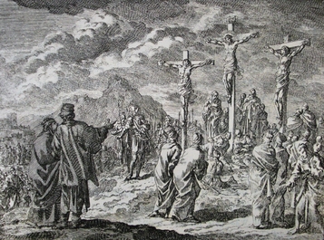 A fine pair of Chinese grisaille 'Crucifixion' plates, Qianlong, ca. 1740-1760