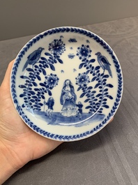 A pair of Chinese blue and white 'Catholic subject' cups and saucers with Madonna and child, Kangxi