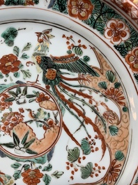 A pair of Chinese famille verte 'phoenix' plates, Kangxi