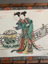 A Chinese famille verte plaque with ladies in a garden, Kangxi