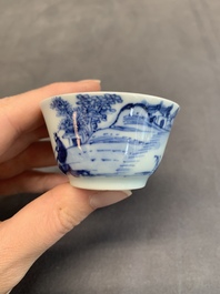 Seven Chinese blue and white cups and six saucers, Kangxi/Yongzheng