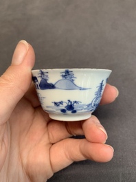 Seven Chinese blue and white cups and six saucers, Kangxi/Yongzheng