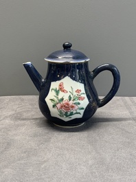 Four Chinese blue, white and famille rose teapots, Yongzheng/Qianlong