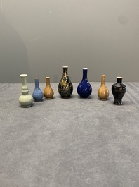 Seven various Chinese monochrome miniature vases, Kangxi/Qianlong