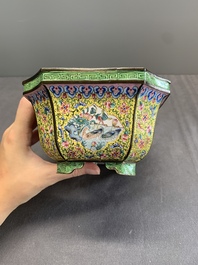 A pair of Chinese yellow-ground Canton enamel jardini&egrave;res, Jiaqing