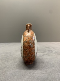A small Chinese famille rose 'faux-marbre' and 'European subject' moonflask, Qianlong mark, 20th C.