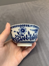 A pair of Chinese blue and white 'Catholic subject' cups and saucers with Madonna and child, Kangxi