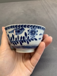 A pair of Chinese blue and white 'Catholic subject' cups and saucers with Madonna and child, Kangxi