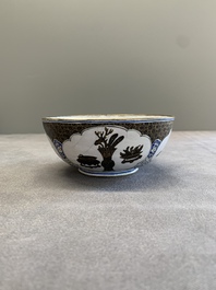 A pair of Chinese Canton enamel 'antiquities' bowls, Yongzheng/Qianlong