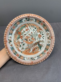 A pair of Chinese famille verte 'phoenix' plates, Kangxi