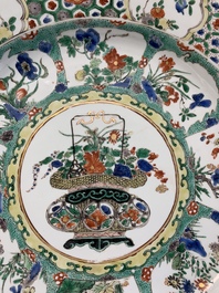 A Chinese famille verte 'flower basket' dish, artemisia leaf mark, Kangxi