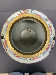 A Chinese famille rose gilt bronze mounted vase with figural design, Yongzheng