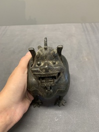 A Chinese bronze 'luduan' incense burner and cover, Ming