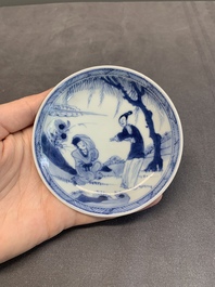 Seven Chinese blue and white cups and six saucers, Kangxi/Yongzheng
