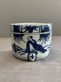 A Chinese blue and white 'kraak' porcelain censer with figures in a landscape, Wanli