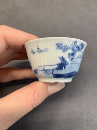 Seven Chinese blue and white cups and six saucers, Kangxi/Yongzheng