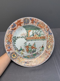 A pair of Chinese verte-Imari 'The Yang family female generals 楊門女將' dishes, Kangxi