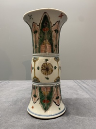 A Chinese famille verte 'gu' vase with stylised floral design, Kangxi