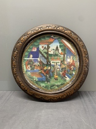 Canton school: 'A vibrant court garden scene', ink and colour on paper, 19th C.