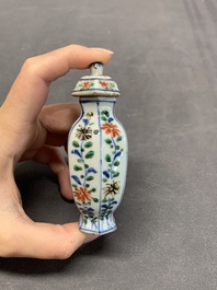 A rare Chinese famille verte garniture of five miniature vases with floral design, Kangxi