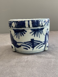 A Chinese blue and white 'kraak' porcelain censer with figures in a landscape, Wanli
