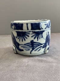 A Chinese blue and white 'kraak' porcelain censer with figures in a landscape, Wanli