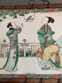 A Chinese famille verte plaque with ladies in a garden, Kangxi