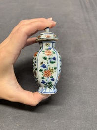 A rare Chinese famille verte garniture of five miniature vases with floral design, Kangxi