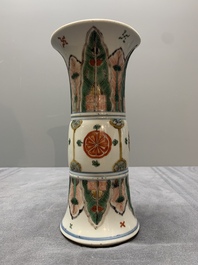 A Chinese famille verte 'gu' vase with stylised floral design, Kangxi