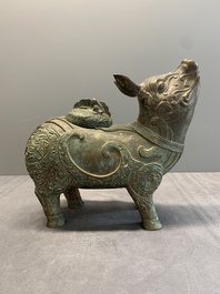 A rare Chinese inscribed bronze tapir-form vessel and cover, 'xizun 犧尊', late Ming/early Qing
