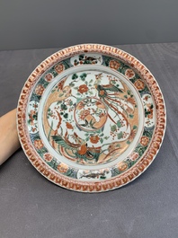 A pair of Chinese famille verte 'phoenix' plates, Kangxi